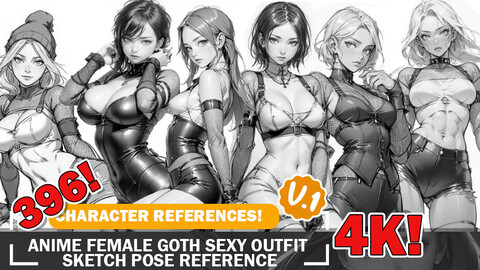 396 Various Anime Female Goth Sexy Outfit Sketch Pose Characters Reference Intricate Designs and Designs Reference Art V1 4K