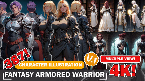 387 Various Anime Multiple View Fantasy Armored Warrior Diverse Outfit Character Design Reference Art V1 4K