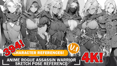 394 Various Anime Rogue Assassin Warrior Sketch Pose Characters Reference Intricate Designs and Designs Reference Art V1 4K