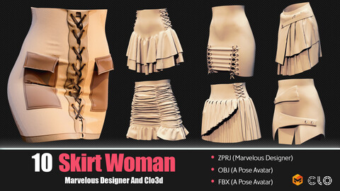 10 Skirt Women (CLO3D, MD PROJECTS+OBJ+FBX) Vol 02