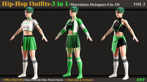 3 in 1 Hip-Hop Outfit-MD/Clo3d (OBJ+FBX+ZPRJ) + Smart Material + Textures-VOL 2