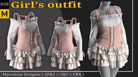 Girl's outfit - Marvelous Designer/Clo3d (ZPRJ) + OBJ + FBX