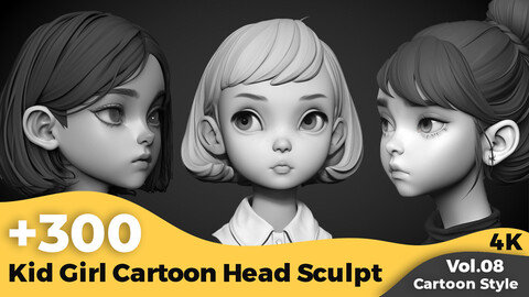 +300 Kid Girl Cartoon Head Sculpt Reference(4k)