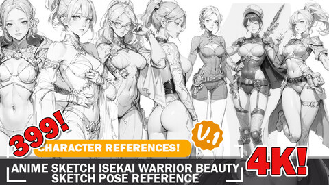 399 Various Anime Isekai Warrior Beauty Sketch Pose Characters Reference Intricate Designs and Designs Reference Art V1 4K