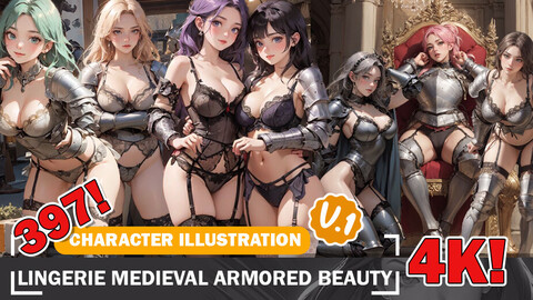 397 Various Anime Sexy Lingerie Medieval Armored Beauty Diverse Outfit Character Design Reference Art V1 4K