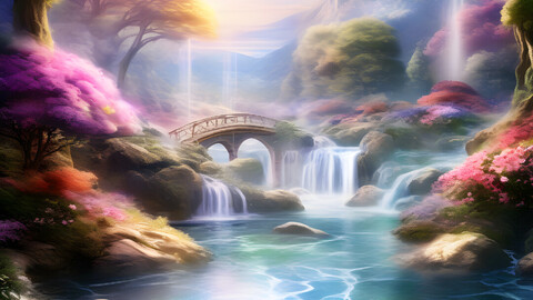 Ethereal Cascade Haven: Enchanted Waterscape