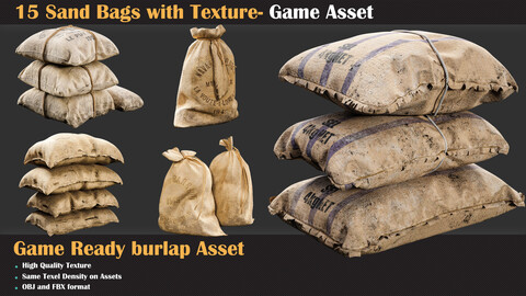 15 Sand Bags with Texture - Game Asset