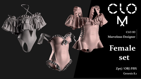 Female set/ Marvelous Designer/Clo3D project file + OBJ, FBX