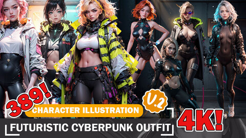 389 Futuristic Cyberpunk Style - Outfit Character References and Designs Reference Art V2 4K