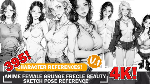 395 Various Anime Grunge Freckle Beauties Sketch Pose Characters Reference Intricate Designs and Designs Reference Art V1 4K