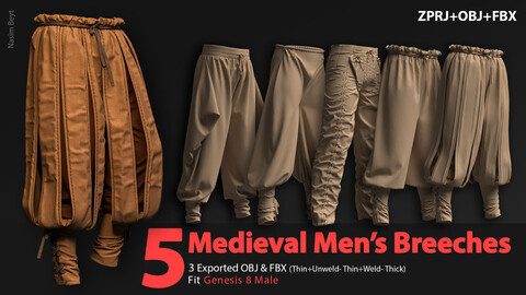 5 Medieval Men's Breeches Pack (VOL.01). Marvelous Designer/Clo3D project file+OBJ,FBX