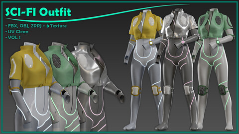 sci-fi female outfit with 3 texture/ zprj+obj+fbx+4K PBR/ clo3d, marvelous designer