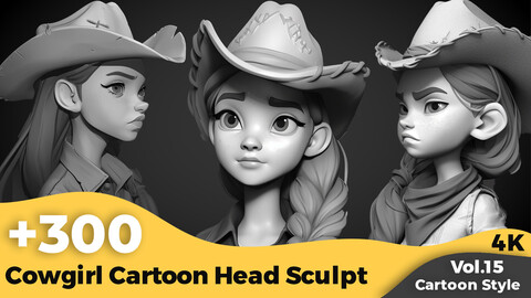 +300 Cowgirl Cartoon Head Sculpt Reference(4k)