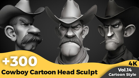 +300 Cowboy Cartoon Head Sculpt Reference(4k)