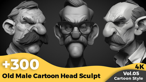 +300 Old Male Cartoon Head Sculpt Reference(4k)