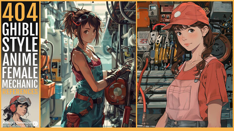 404 Ghibli style anime female mechanic