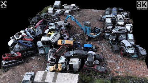 cars destroyed wreckage pile drone photogrammetry