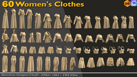 60 women's clothes - 80% off | Marvelous Designer/Clo3d (ZPRJ) + OBJ + FBX