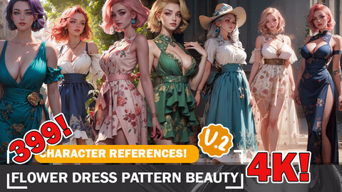 399 Enchanting Floral Dresses - Diverse Beauties Characters References and Designs Reference Art V2 4K