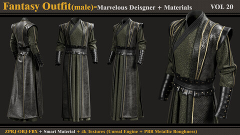 Fantasy Outfit-MALE- MD/Clo3d + Smart Material + 4K Textures + OBJ + FBX (vol 20)