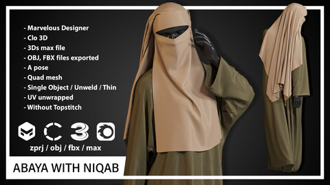 ABAYA WITH NIQAB (CLO3D, MD PROJECTS+OBJ+FBX)