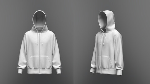 Male Oversized Zip Hoodie 3D Model