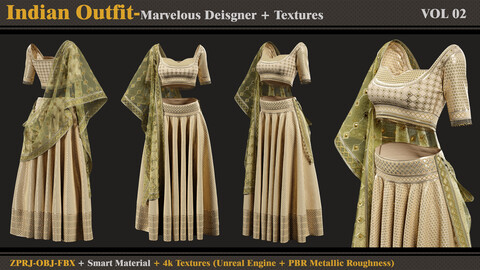 Indian Outfit-SAREE- MD/Clo3d + Smart Material + 4K Textures + OBJ + FBX (vol 02)