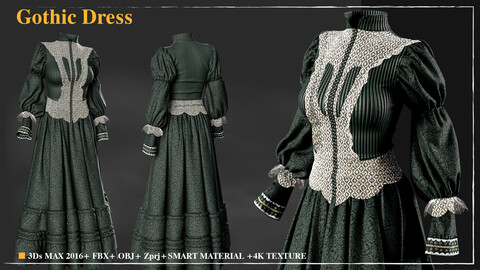 Gothic Dress 006 / Marvelous Designer / 4k Textures/Smart material