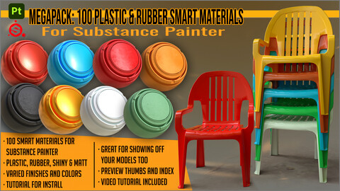 Megapack: 100 Plastic and Rubber smart materials for Substance Painter