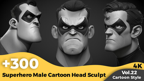 +300 Superhero Male Cartoon Head Sculpt Reference(4k)