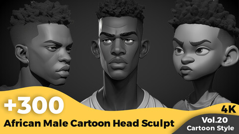 +300 African Male Cartoon Head Sculpt Reference(4k)