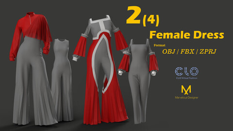 Female dress - FBX -OBJ -MARVELOUS DESIGNER / CLO3D Project file ZPRJ