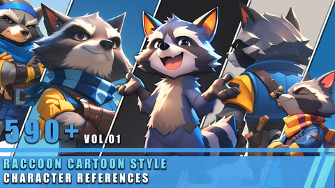 590+ Raccoon Cartoon Style - Character References Vol.01