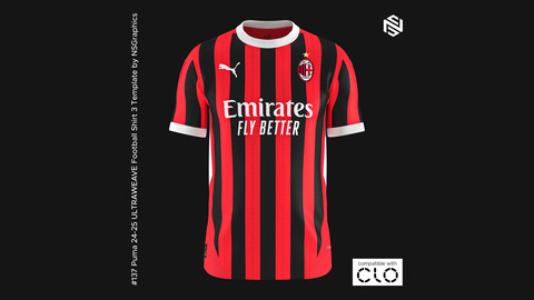 Puma 24-25 ULTRAWEAVE Football Shirt 3 Template for CLO 3D & Marvelous Designer