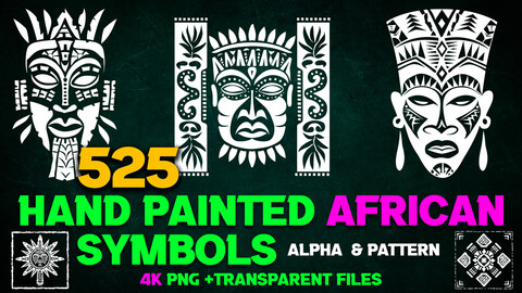 525 Hand Painted African Symbols ALPHA and Pattern-4K PNG & Transparent Files - High Quality