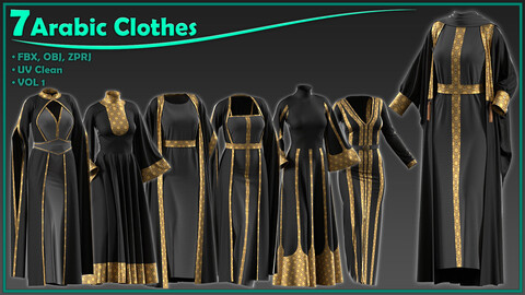 7 Arabic female clothes/ zprj+obj+fbx/ clo3d, marvelous designer/dress