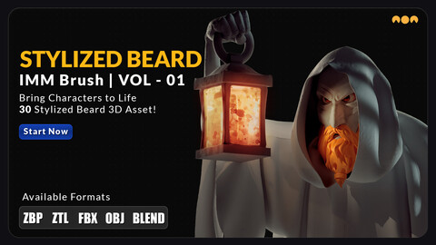 30 Stylized Beard 3D Asset (IMM Brush)- VOL01