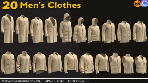 20 Men's clothes - 80% off | Marvelous Designer/Clo3d (ZPRJ) + OBJ + FBX