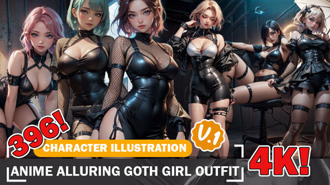 396 Various Anime Alluring Goth Girl Characters Beauties Diverse Outfit Character Design Reference Art V1 4K