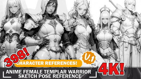 398 Various Anime Female Templar Warrior Characters Sketch Pose Characters Reference Intricate Designs and Designs Reference Art V1 4K