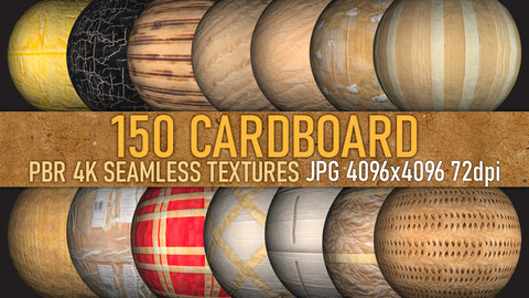 150 cardboard, paper PBR photo seamless 4k textures with normal maps