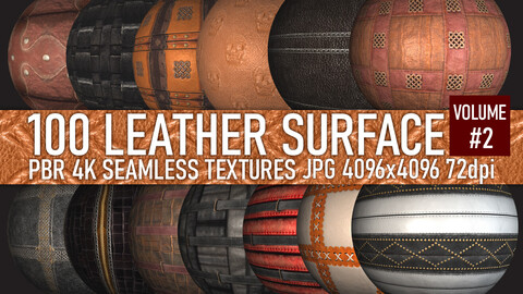 100 various leather belt and armor surface PBR photo seamless 4k textures with normal maps, volume 2