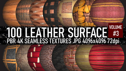 100 various leather belt and armor surface PBR photo seamless 4k textures with normal maps, volume 3