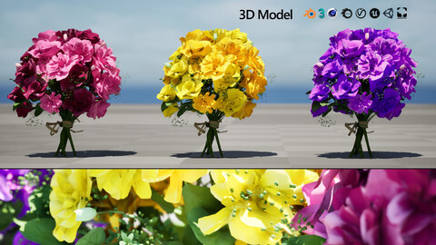 Vibrant Flower Bouquet 3D Model with Free Tutorial