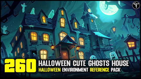 260 Halloween Cute Ghosts House Environments | 4K Reference Image Pack