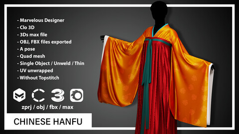 CHINESE TRADITIONAL CLOTHING (CLO3D, MD PROJECTS+OBJ+FBX)