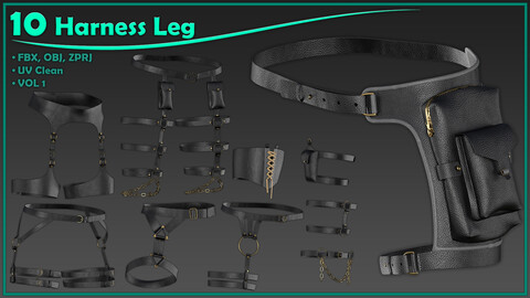 10 harness leg/ zprj+obj+fbx/ clo3d, marvelous designer/vol1