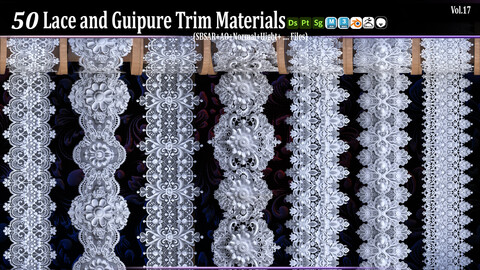 50 Lace and Guipure Trim Materials ( SBSAR + Textures ) .Vol17