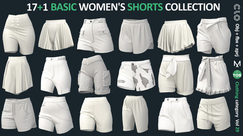 17+1 BASIC WOMEN'S SHORTS COLLECTION / ZPRJ + OBJ + FBX / Marvelous + Clo3d