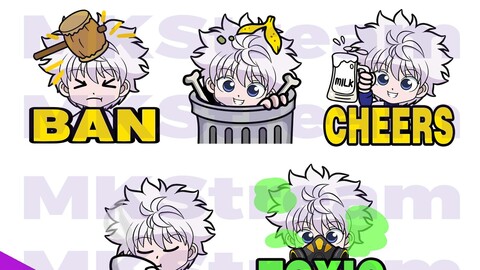 Emotes hunter x hunter killua ban hammer, trash, cheers, sip & toxic pack